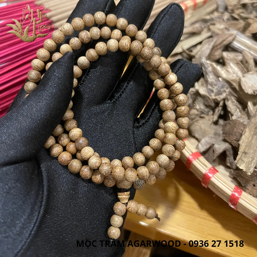 108 Bead Agarwood Mala Bracelet – Natural Kien Toc Oud from Khanh Hoa (6mm)